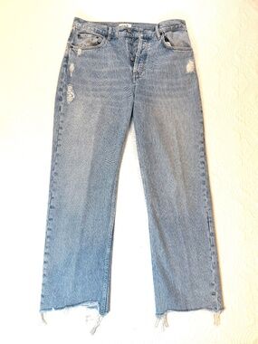 NUUDS High Rise Distressed Straight Leg Jeans